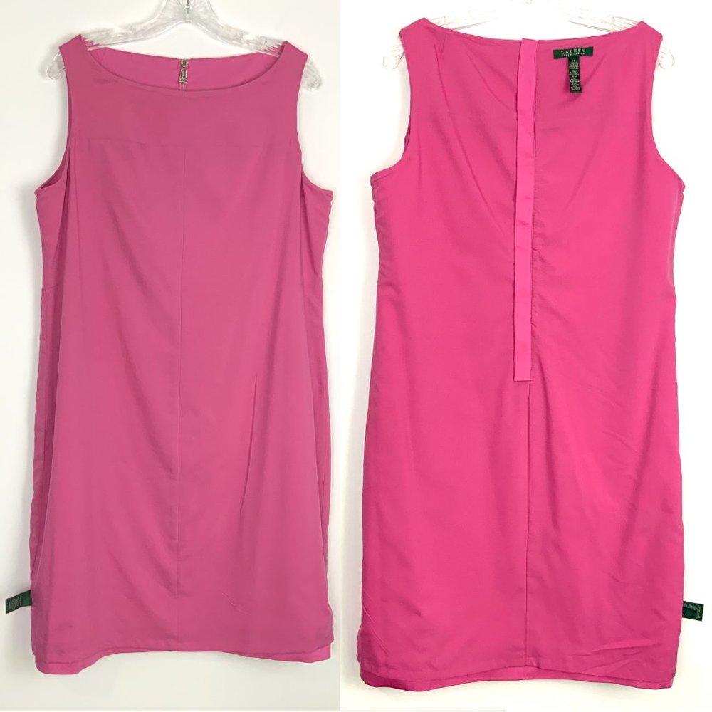 Lauren Ralph Lauren Charlotte Pink Sleeveless Shift Dress Size 14 - Picture 12 of 16